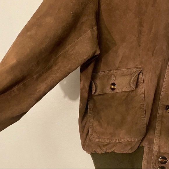 Vintage Button Up Brown Suede Collared Jacket w Flap Pockets - Picture 4 of 16